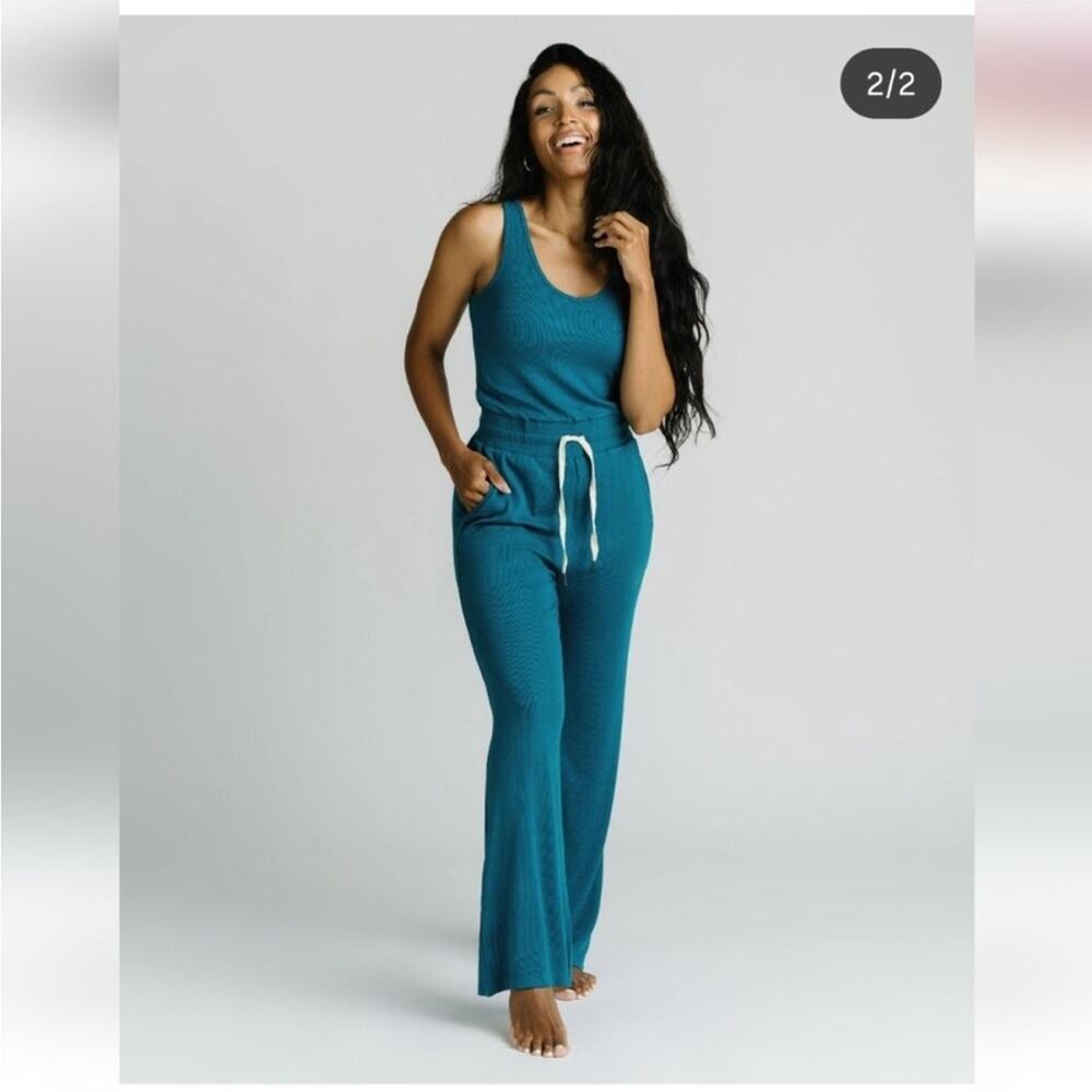 Zyia Daphne Aegean blue drawstring waist sleeveless jumpsuit size Small NWT